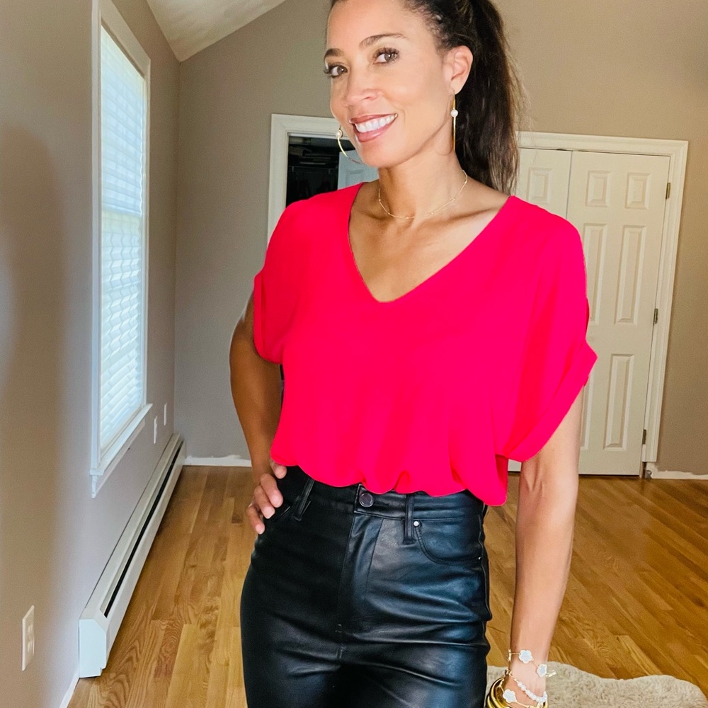 LUSH Red V-Neck Top with shoulder cutouts